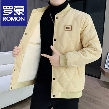 Romon sherpa jacket 2025 new autumn and winter fashion baseball collar warm cotton coat men's velvet thickened jacket 2411 yellow one size fits all 90-105 catties