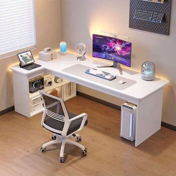 Fantasy desk study table bedroom girls dressing table bookcase integrated corner computer desk interchangeable left and right 100cm warm white