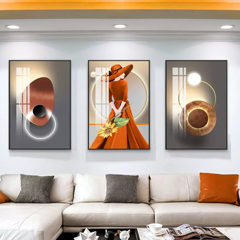 Fantasy nordic modern simple light luxury sofa background wall painting mural hanging painting decorative painting small fresh triptych character small fresh beauty 09 40x60 suitable for a wall of about 2 meters aluminum alloy frame bright crystal porcelain surface noble black frame