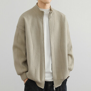 Kbxng jinba cardigan knitted jacket men's stand collar jacket spring and autumn trendy brand outerwear sweater high-end youth autumn clothing yj7002 beige 3xl (can be worn at about 165~180 pounds)