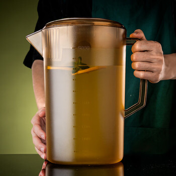 Yong huan cold water kettle high temperature resistant plastic cold water cup large capacity tie kettle milk tea shop special measuring cup with scale tea bucket heat and cold resistance + durable wear resistance (transparent) 2000ml+ 0l