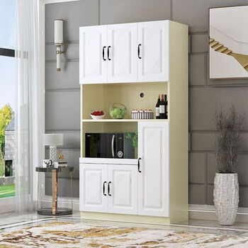 Fantasy european sideboard multifunctional kitchen cupboard wine cabinet living room wall integrated cabinet storage cabinet storage cabinet warm white 120+ european door.