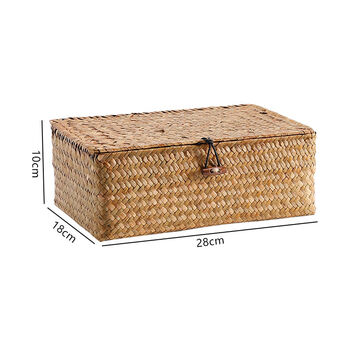 Fantasy straw storage box girls makeup organizing storage box covered coffee table remote control storage basket orange 28x18x10cm rectangular