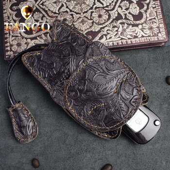 Fanguo domestic products strictly handmade car key bag first layer antique key bag crazy horse leather cute cartoon key bag universal carved brown