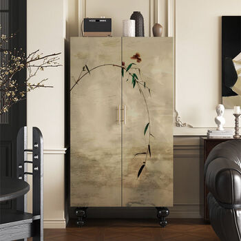 Fantasy ancient style wardrobe bedroom storage cabinet corridor living room decorative storage cabinet 168x48x90 square wardrobe (walnut) recommended by the store manager 2 doors