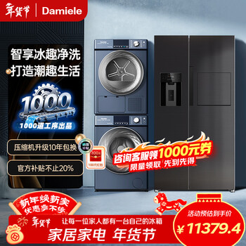 New damiele/damini 572l ice machine refrigerator 12kg washing machine 10kg heat pump dryer set d523 gray ice washing and drying combination