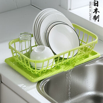 Home katei story japanese dish storage rack drain dish rack kitchen drain plastic household single-layer small chopstick drain dish rack green double layer origin japan