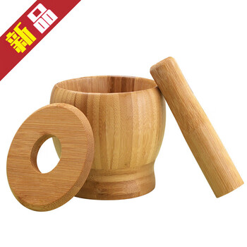He jiagong traditional bamboo garlic masher bamboo household manual mashing jar mortar old-fashioned garlic paste non-solid wood grinding bamboo garlic jar medium lid bamboo spoon