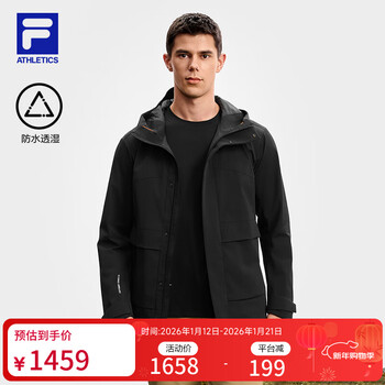 Fila fila official men's woven jacket 2025 autumn new outdoor sports waterproof hooded outdoor jacket for men dark black-bk xl 180/100a/xl