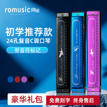 Romusic harmonica for children, 24-hole polyphonic harmonica in c for beginners, recommended by teachers for primary school students, adults, and professional performance level. recommended for beginners. sky cobalt blue-original standard.