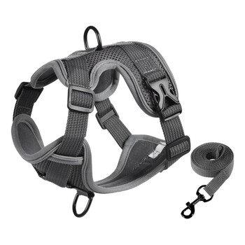 Miaopule cross-border cat leash reflective breathable anti-breakaway small dog walking cat leash vest-style pet harness gray s (3-6 pounds)