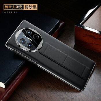 Marker huawei matex6 mobile phone case all-inclusive anti-fall x5 genuine leather wristband holder business x3 protective cover huawei mate x6 feather sand black upgraded lens all-inclusive-electroplating process-genuine leather