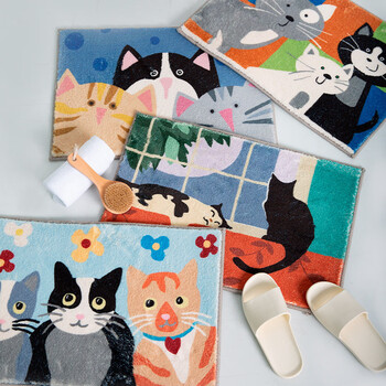Fantasy cat bathroom thickened carpet household water-absorbent anti-slip bathroom cartoon doormat secret observation 80cm 120cm large size