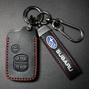 Suitable for subaru genuine leather key cover key bag buckle car interior men and women b type_black leather red line_genuine leather