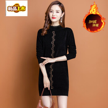 Chujing winter inner layer with velvet thickening sweater for women, mid-length velvet bottoming shirt, autumn and winter model to cover the buttocks, new d-shaped style, velvet l