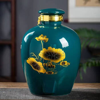 Tuojin jingdezhen quality ceramic wine storage special wine jar 5 catties 10 catties 20 catties 30 catties 50 catties sealed wine jar wine jar brewing green lotus 30 catties non-hole wine delivery + lock