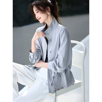 Mohan's beautiful style fashionable top short age-reducing jacket with slimming age-reducing design windbreaker jacket for women air blue xl