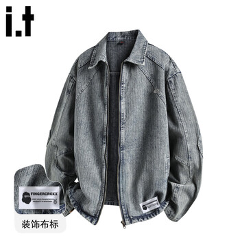 Fingercroxx it men's denim jacket 2026 spring new trendy brand loose casual lapel top versatile windproof jacket blue counter same style m 120-140 catties