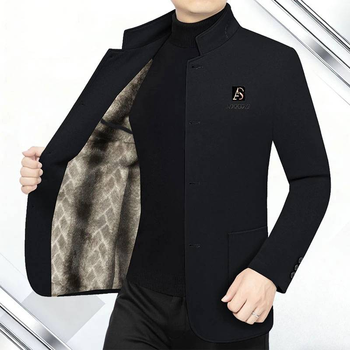 Light luxury quality 26 years winter men's jacket stand collar casual velvet woolen warm jacket zhongshan formal wear h black-velvet m recommended 100-115 catties