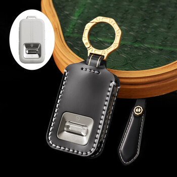 Suitable for krypton 9 special bluetooth key cover, first-layer cowhide protective cover, shell buckle decoration, key bag cover decoration, 9x first-layer cowhide key bag - deep black