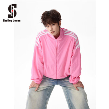 Shelley jones american three-stripe jacket men's jacket spring and autumn new loose trendy brand couple sports and casual tops clothing pink m recommended 90-110 pounds