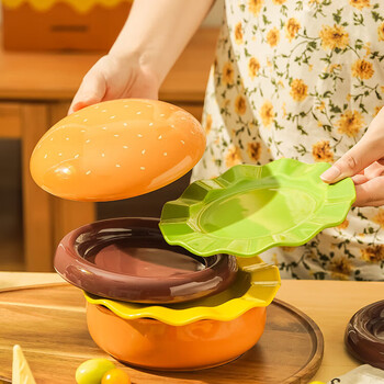 Hualeji hamburger-shaped ceramic tableware set, cute and creative underglaze color dishes, main picture