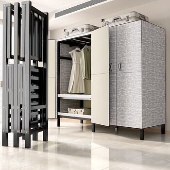 Fantasy wardrobe sturdy and durable bedroom steel frame room folding steel tube installation-free door opening 1.8 meters hide stable and strong no shaking + large space 2 doors