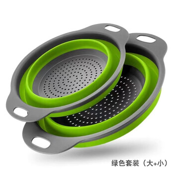Shantou lincun foldable vegetable sink and drain basket, vegetable basket and fruit basket, retractable basket, basin, household vegetable and drain basket, green (large + small)