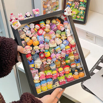 Fantasy photo frame display box wall-hanging transparent ornament small box storage rack for food and toy cute storage black large 10 inch x2 + large covered storage box x