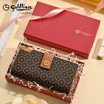 Goldlion g+ goldlion wallet women's long style 2025 new large capacity brand card holder integrated coin small bag wallet women's style coffee color official one-ten penalty for fake free shipping insurance