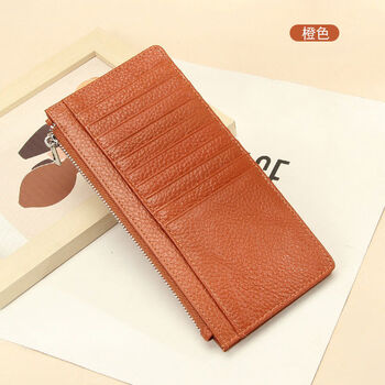 Genuine leather women's wallet long japanese style multi-card slot card bag first layer cowhide zipper handbag long wallet orange