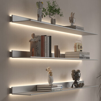 Fantasy luminous laminate wall storage rack storage wall-mounted one-word shelf bookshelf display rack high-grade gray 15x90cm warm light 3000k