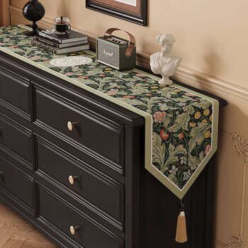 Fantasy table flag, tea table, long sideboard, table flag, dining table atmosphere arrangement, bookcase cover cloth, zq+ aduris golden tassel, customized pattern/size+contact customer service