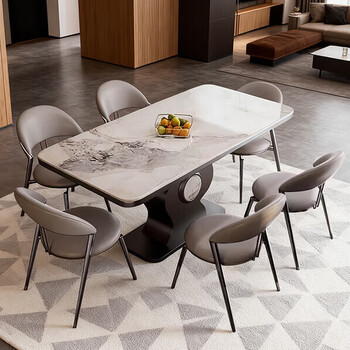 Bangkanuo high-end luxury stone slate island table light luxury high-end sideboard integrated home small apartment new simple dining table 1.4 dining table + island table chanel slate + 4 chairs