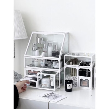 Yusen yipin storage box transparent dressing table skin care product brush rack white three-piece set classified large capacity