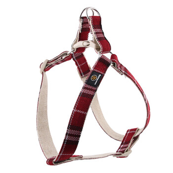 Miaopule cross-border cotton and linen pet leash for large, medium and small dogs, adjustable dog harness, vest-style teddy dog leash, red plaid m