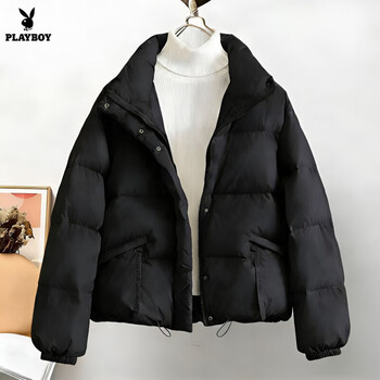 Playboy (playboy) down jacket women's short 2026 new bread jacket winter warm white duck down small loose fashionable jacket trendy official flagship black season (thick s 90-120 jin