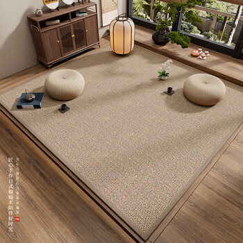 Sanqihu bamboo woven japanese tatami floor mat thickened living room floor mat balcony mat mat meditation floor mat tea room carpet 1.5 cm thick + wood color linen narrow edge 200 350 cm