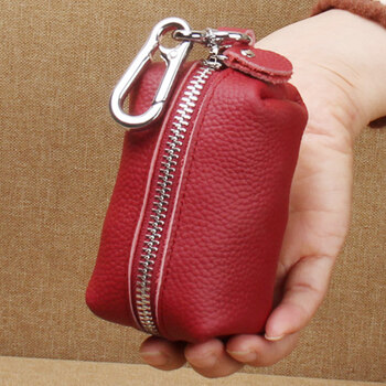 Key bag men and women large capacity car storage bag coin purse genuine leather multi-functional pendant key bag 2025 new style burgundy