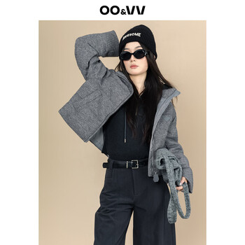 Oo&vv cotton and linen texture thickened warm down jacket for women winter 90 duck down loose versatile warm jacket new graphite gray s