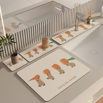 Fantasy washbasin diatom mud faucet soap bathroom drain pad wash countertop toothbrush cup absorbent bathroom coaster moving radish 10x60cm suitable for faucets with default opening 6.35cm