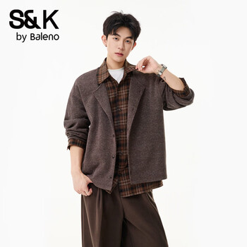 Baleno s&k series retro old money style fake two-piece spliced knitted jacket for men spring and autumn new loose versatile jacket coffee color m recommended 90-110 pounds
