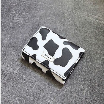 Jiayin cow small wallet texture nice folding coin purse wallet minnie korean version card holder short student change cute black and white cow anti-theft brush anti-degaussing/