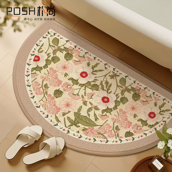 Yusenyi french light luxury bathroom water-absorbent non-slip floor mat bathroom toilet door quick-drying foot mat stain-resistant wash-free carpet u solid color l woven beige flowery half-circle 50x80cm (instant absorption does not leave traces)