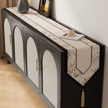 Yusenyi french sideboard table flag shoe cabinet long decorative tablecloth light luxury high-end wine cabinet tablecloth dining table cover cloth moonlight at night (triangular hanging tassel style) 32x200cm (applicable to tabletop length 140160cm)