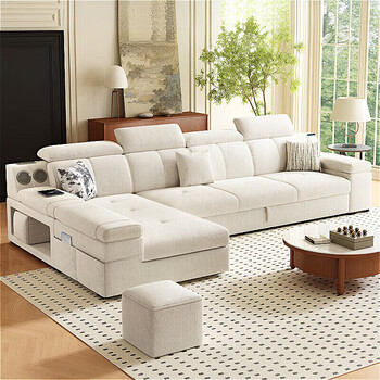 Yuchaosheng 2026 new sofa living room size modern simple style retractable dual-purpose straight fabric sofa bed 3.08 meters three people + chaise/sponge style chenille velvet