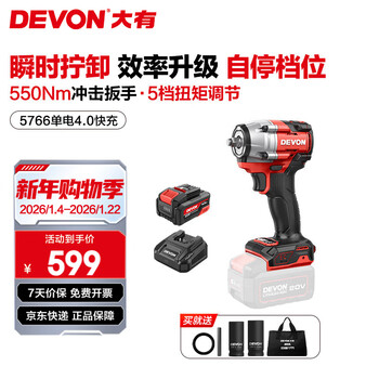 Devon 20v lithium battery brushless electric wrench 5766 impact wrench auto repair high torque wind cannon 550nm single battery 4.0 fast charge (75w)