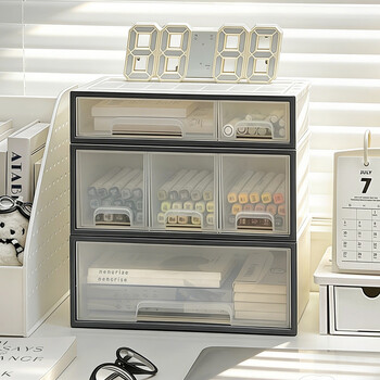 Fantasy desktop storage box drawer-type large capacity office student desk stationery sundry organizer box work position rack 3-piece set short 2 drawers + high 3 drawers + high 1 drawer