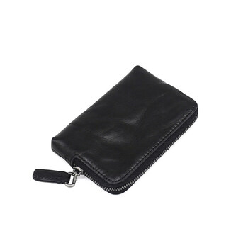 All situation first layer cowhide zipper key bag genuine leather wallet wrinkled retro card holder driver's license bag black
