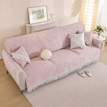 Suitable for chivas three-seat sofa cushion chenille light luxury four-season electric functional sofa cushion cover hibiscus pink fungus edge full cover enlarged three-seat chaise